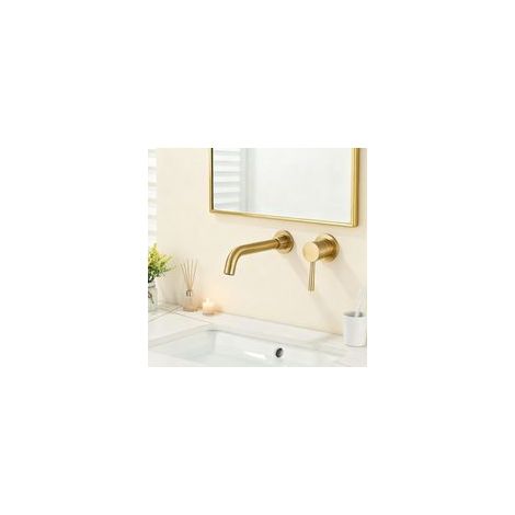 Mitigeur Lavabo Mural Rotatif à 360°Robinet Salle de Bain pour Baignoire et Lavabo Robinet Encastré Lavabo Mural Design Moderne,Or Brossé (1/5)