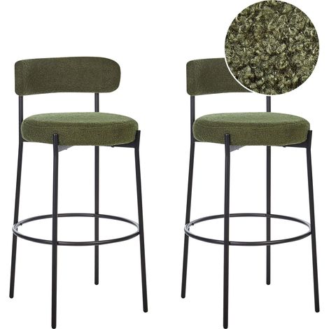 Set di 2 sgabelli da bar Boucle in acciaio con gambe senza braccioli Seduta per sala da pranzo verde scuro Allison (1/5)