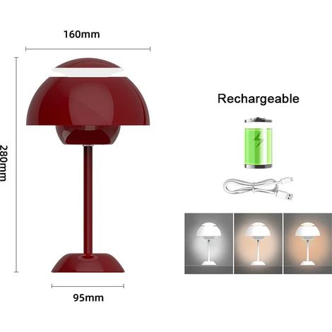 Lampe de bureau rechargeable en alliage ABS (rouge), trois vitesses réglables, en forme de bourgeon (1/5)