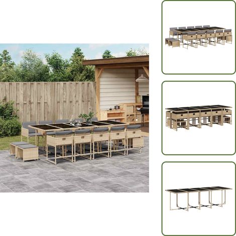 Tabouret de jardin - vidaXL Ensemble à manger de jardin et coussins 15 pcs mélange beige - Chaise de jardin avec dossier rabattable