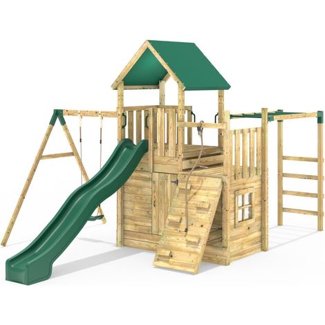 Rebo Modular Wooden Climbing Frame Adventure Playset - M10 Single Swing (1/5)