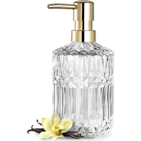 Distributeur de Savon en Verre Transparent avec Pompe en Plastique ABS, distributeurs de Lotion pour Cuisine, Salle de Bain (Cristal) (1/5)