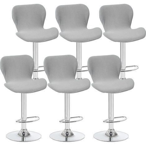 Lot de 6 housses de tabouret pivotant incurvées, gris clair, 40 x 30 x 30 cm, pour chaise de bar à dossier bas, idéales pour les comptoirs et les cuisines (1/5)