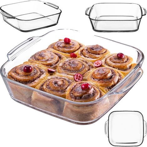 Plat à four, 25 cm carré, verre borosilicate, résistant à des températures de -40 °C à +300 °C, compatible lave-vaisselle, fond épais pour une meilleure saveur (1/5)