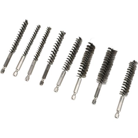Ensemble de 8 brosses de nettoyage de tubes à tige hexagonale en acier inoxydable 304 pour l'ébavurage (1/5)