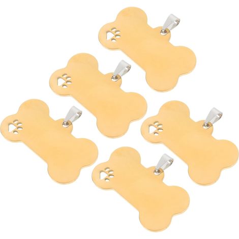 Hundemarken aus Edelstahl in Knochenform, 5-teiliges Set, personalisierbare Gravur, Namensschild für Haustiere (1/5)