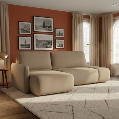 Sofá Cama con Chaise Longue Rezzo, Almacenaje, Reclinable, Cojines Desenfundables, 229x148 cm Beige (1/5)