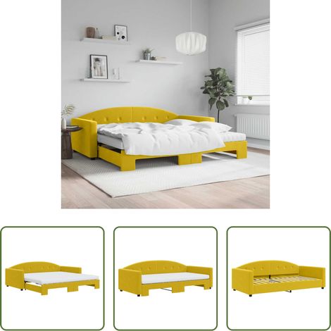 Schlafsofa - Tagesbett Ausziehbar mit Matratzen Gelb 100x200 cm Samt (1/5)
