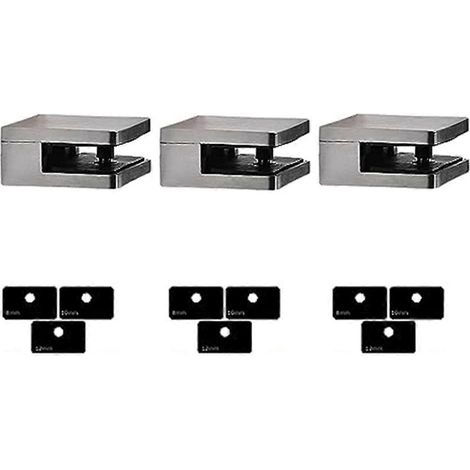 Lot de 3 pinces à verre en acier inoxydable, supports d'étagère en verre réglables (1/5)