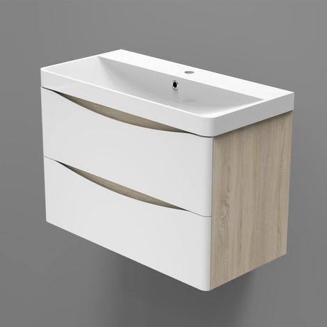 Ocean Sanitaire – Meuble bas de salle de bain avec lavabo en résine – MDF robuste 80x39,5x50cm – Tiroirs soft-closing – Design minimaliste (1/5)