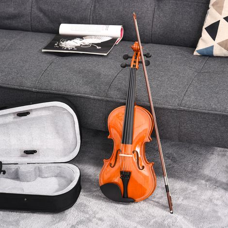 Violon 4/4 pleine grandeur avec étui, accordeur, épaulière, archet, cordes rechange et chiffon contreplaqué épicéa et érable, colophane