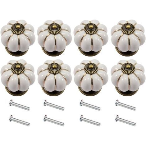 QORVA-Lot de 8 boutons citrouille en céramique pour meubles, armoires, tiroirs (blanc)