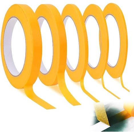 Masking Tape 5 Rolls 3/5/8/10/12mm Fineline Tape Thin Self Adhesive Masking Tape for Car Painting, Painting, Decoration (Orange) (1/5)