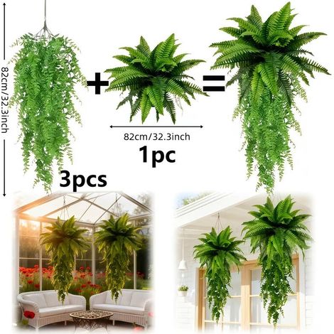 Plante Artificielle Suspendue Fougère Boston 80cm x2-Plante Verte Artificielle Extérieur, Décoration Jardin Murale Sans Entretien Printemps Été