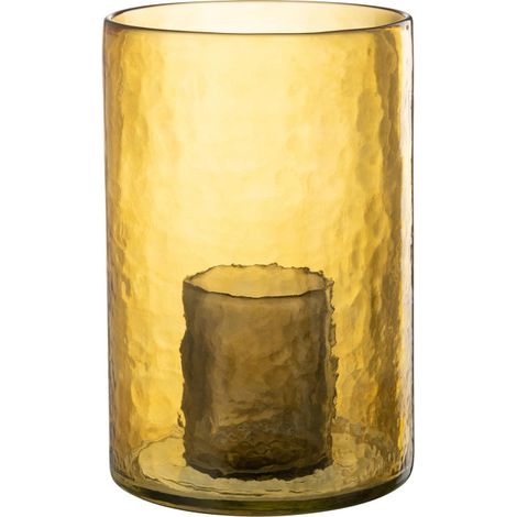 Photophore Double en Verre "Hurricane" 30cm Jaune (1/5)