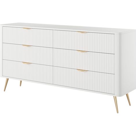 Commode : 6 Tiroirs, Blanc, 163,2 x 38 x 81,2 cm (1/5)