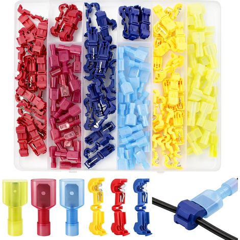 180 Pièces Cosses Électriques à Sertir Kit, T Tap, 90 Connecteur de Dérivation T-Tap +90 Connecteur Rapide à Fiche Plat, Connecteur Rapide Pour Automobile, Moto (1/5)