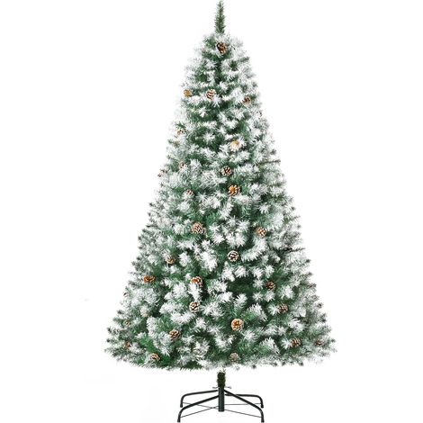 Sapin de Noël artificiel, 800 branches, 61 cônes, extrémités enneigées, ignifuge, hauteur 180 cm