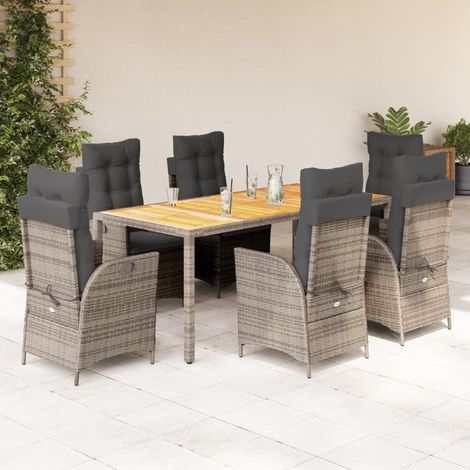 Ensemble repas de jardin 7 pièces gris en résine tressée avec 6 fauteuils inclinables - PANGIVO (1/5)