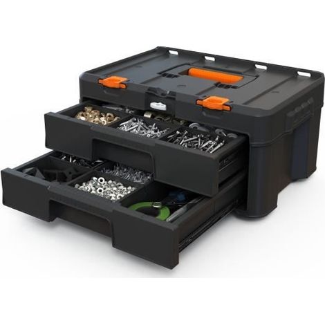 Worx – Rangement 2 tiroirs noir – Boite et casier de rangement pour outils – Dimensions 48 x 33 x 23 cm – Tiroirs robustes pour durabilité