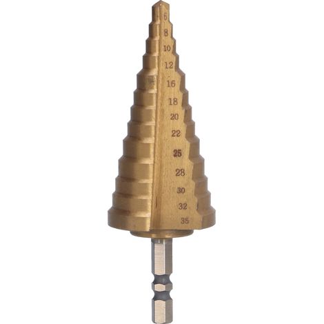Step Drill Bit Ti Coating 118° Pagoda Cone HSS Reaming Tool 1/4in Hex Handle 6-35mm