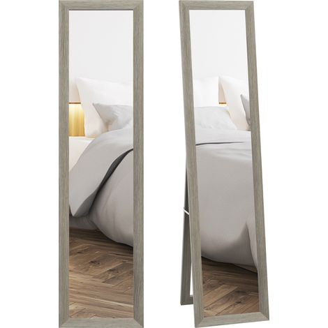 Specchio da Terra Moderno a Figura Intera con Cornice e Supporto, in Legno e Vetro, 37x40x155 cm, Grigio