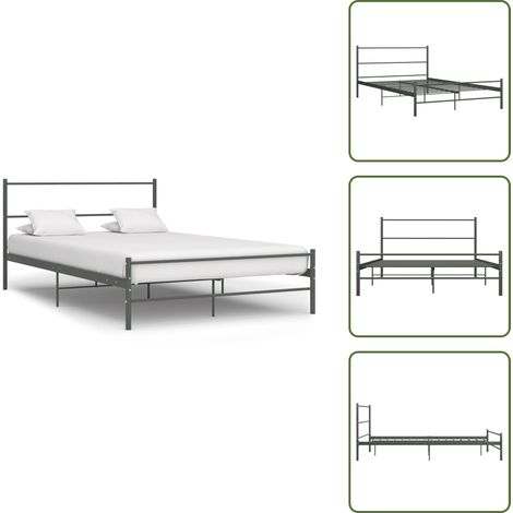 Cadre de lit sans matelas gris métal 120x200 cm - Lit Double - Cadre De Lit - Lit Metal - Lit Gris - Chambre À Coucher (1/5)