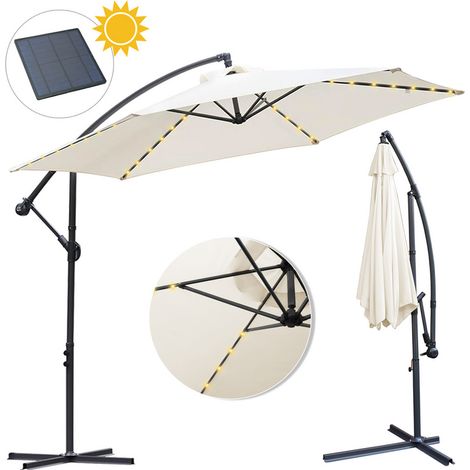 Parasol avec LED protection solaire en Parasol de jardin pivotant à 360° Parapluies de jardin avec manivelle UV30+ (Ø350 cm, Beige) (1/5)