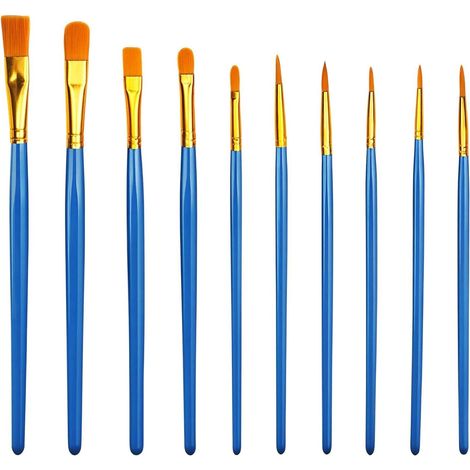 Set De Pinceaux De Peinture, 12 Pinceaux Plats Enfant, Tige Naturel, Pour Peinture Acrylique, Aquarelle, Huile Et Gouache (1/5)
