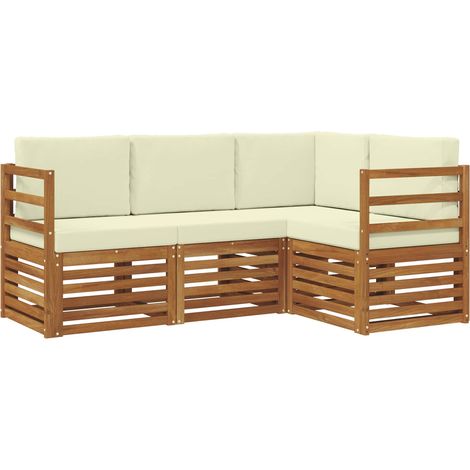 vidaXL Outdoor Sofa Set 4 pcs Natural and Cream Solid Acacia Wood (1/4)
