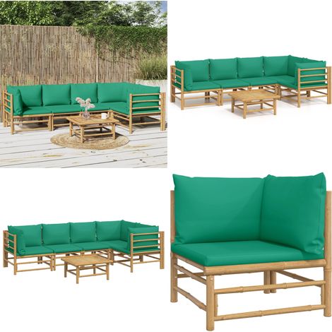 6-tlg. Garten-Lounge-Set mit Grünen Kissen Bambus - Bambus Möbel - Gartenloungeset - Outdoor Furniture - Gartenmöbel - Esstisch - Home & Living (1/5)