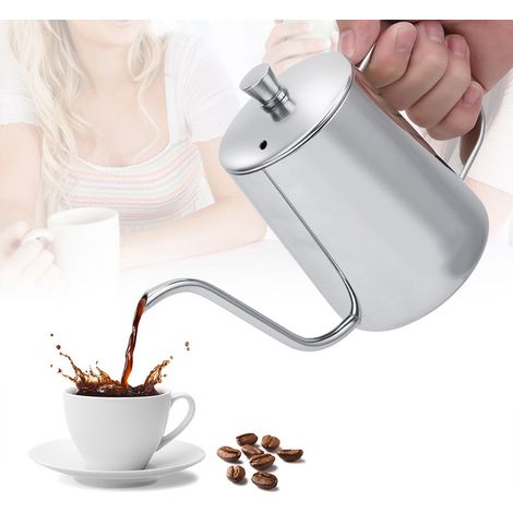 Cafetière à col de cygne long en acier inoxydable de 550 ml avec couvercle, idéale pour la cuisine et les cafés à domicile. (1/5)