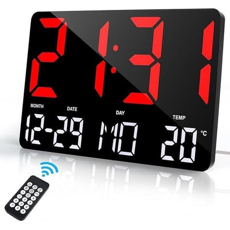 Horloge murale numérique avec affichage LED 30 cm - Rouge (1/5)