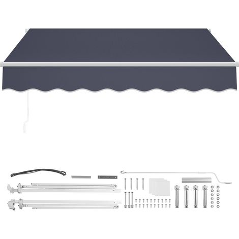 Manuelle Gelenkarmmarkise mit grauem PU-beschichtetem Polyesterbezug, 300 x 250 cm, mit Handkurbel für Terrasse und Balkon (1/5)