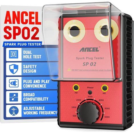 SP02 Zündkerzentester, Zündspulentester für Pkw-Motoren, Doppelloch, 0-6000 U/min, einstellbare Arbeitsfrequenz, Zündkerzenabstandsmesser mit Schutzkappe, geeignet für alle 12V-Benzinfahrzeuge (1/5)