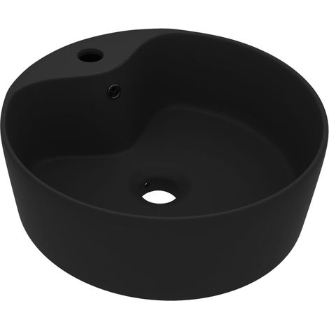 Lavabo di lusso con troppopieno lavabo da appoggio lavabo da bagno stanza da trucco casa 36x13 cm ceramica nera opaca 020002783