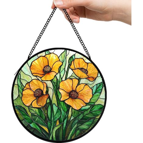 30 cmAttrape-soleil fleurs sauvages oiseaux papillons, décoration vitrail fenêtre, cadeau femme (1/5)