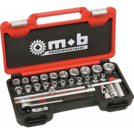 Mob Outillage – Coffret cliquet 1/2" 28 pièces – Douilles 6 pans – Acier durable pour usage intensif – Vissage rapide et précis