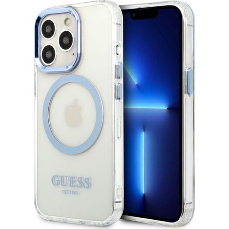 Funda rígida Guess GUHMP13LHTRMB para iPhone 13 Pro / 13 de 6,1 pulgadas, color azul/azul, con contorno metálico y MagSafe. (1/5)