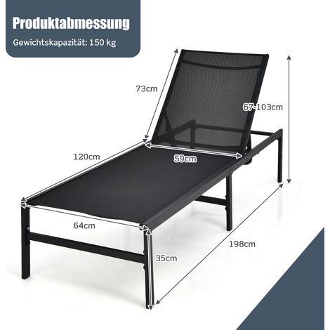 Lot de 2 bains de soleil noirs en acier et textile maille avec dossier réglable en 6 positions pour jardin terrasse et piscine (1/5)