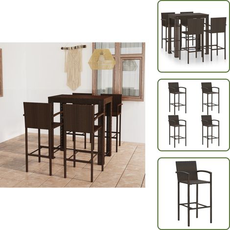 Bar in rattan - vidaXL Set Bar da Giardino 5 pz con Braccioli in Polyrattan Marrone - Bar da giardino marrone