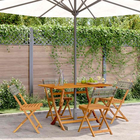 Lot de 4 Chaises de Jardin Pliantes en Résine Tressée et Bois d'Acacia Massif Gris - PANGIVO (1/5)