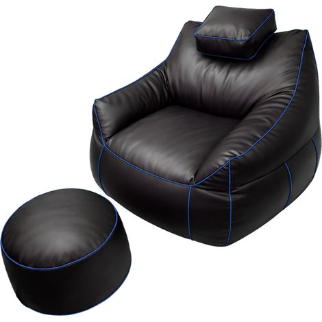 Pouf gaming + repose-pieds en similicuir BANANAIR 100x110 cm bleu (1/5)