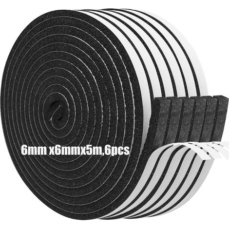 Lot de 6 Bandes isolantes, Mousse CR, Néoprène, Auto-adhésives, Pour portes et fenêtres