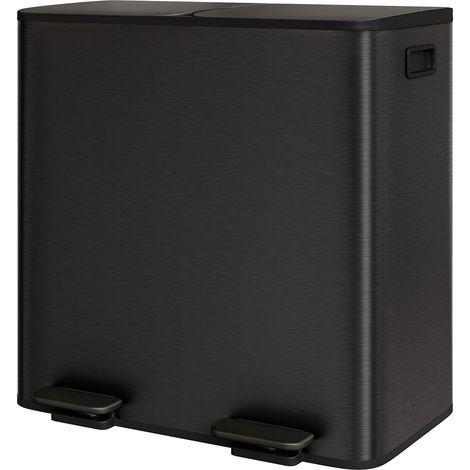 Bac à pédales 2x40L en acier inoxydable, 2 compartiments, seau intérieur à fermeture douce (1/5)