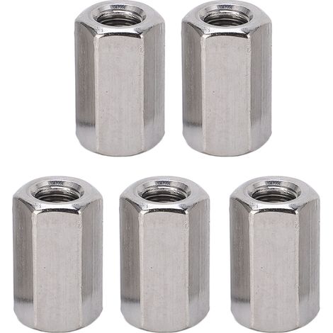 5 Stück Sechskant-Kupplungsmuttern M10 x 1,5 17 L30 mm, rostfreie Edelstahl-Verbindungsmuttern für Gewindestangen (1/5)