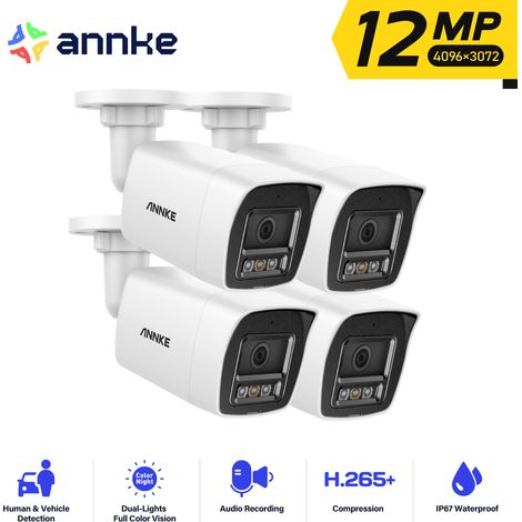 ANNKE 12MP Cámaras de Seguridad Exterior Color Visión Nocturna Detección Movimiento IP POE Cámara Vigilancia,4PCS (1/5)