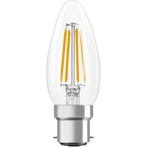 OSRAM Lampe LED forme étoile bougie B40 filament, 2700 K blanc chaud, 3,4 W, B22d, transparente, 470 lm, 15 000 h, pour lustres, luminaires décoratifs (1/2)