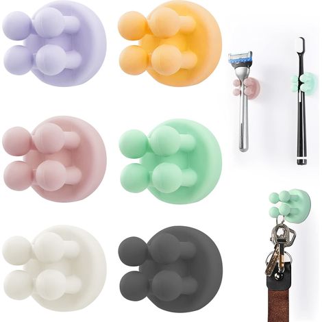 Lot de 6 Supports de Brosse à Dents en Silicone Multifonction pour Rasoir - Étanche - Auto-adhésif Mural - pour Mur ou Verre - pour Suspendre Salle de Bain, Cuisine, Salon, Bureau (Couleur)
