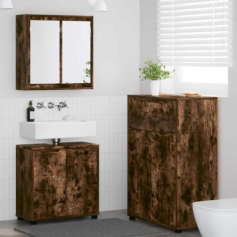 Badezimmermöbel-Set 3 pcs Geräucherte Eiche Holzwerkstoff